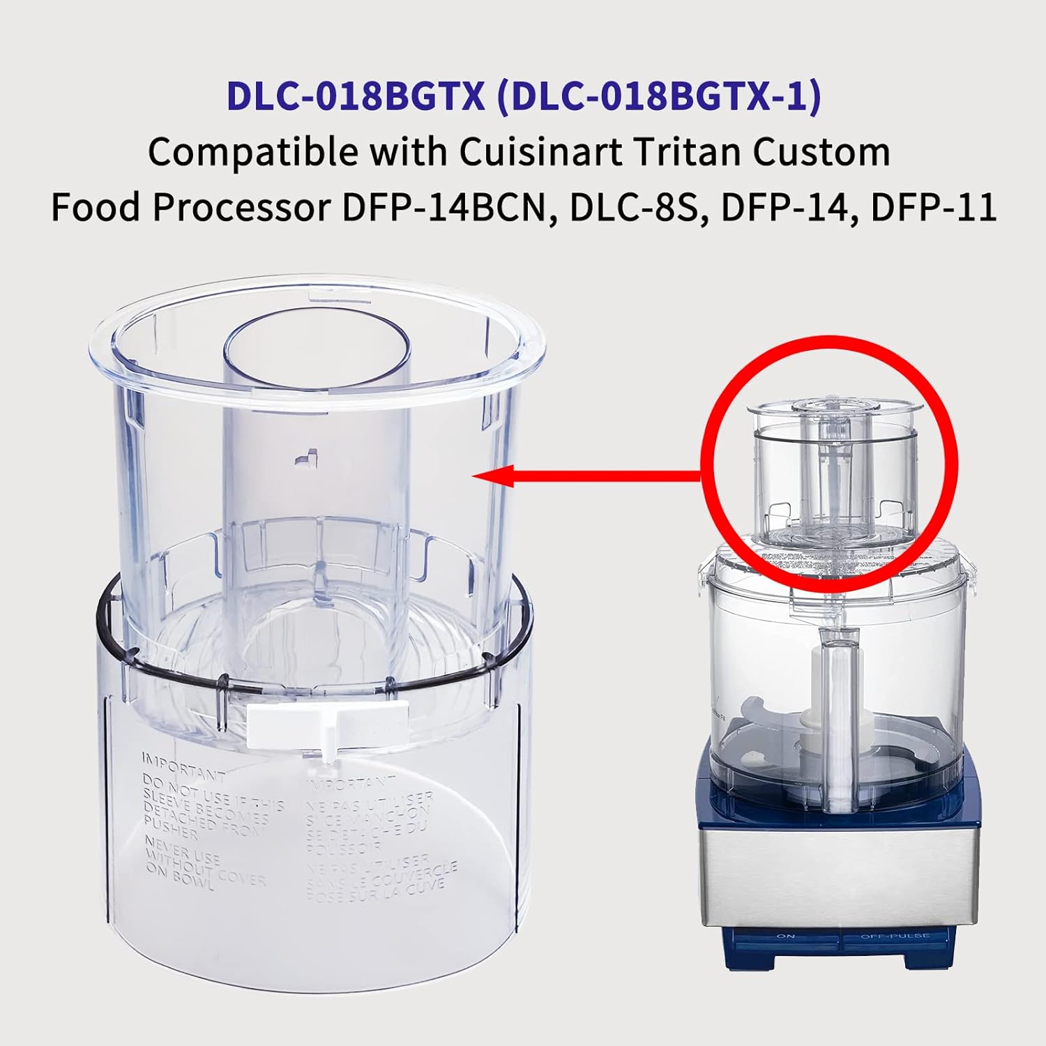 DLC-018BGTX (DLC-018BGTX-1) Large Pusher and Sleeve Assembly Fit for Food Processors