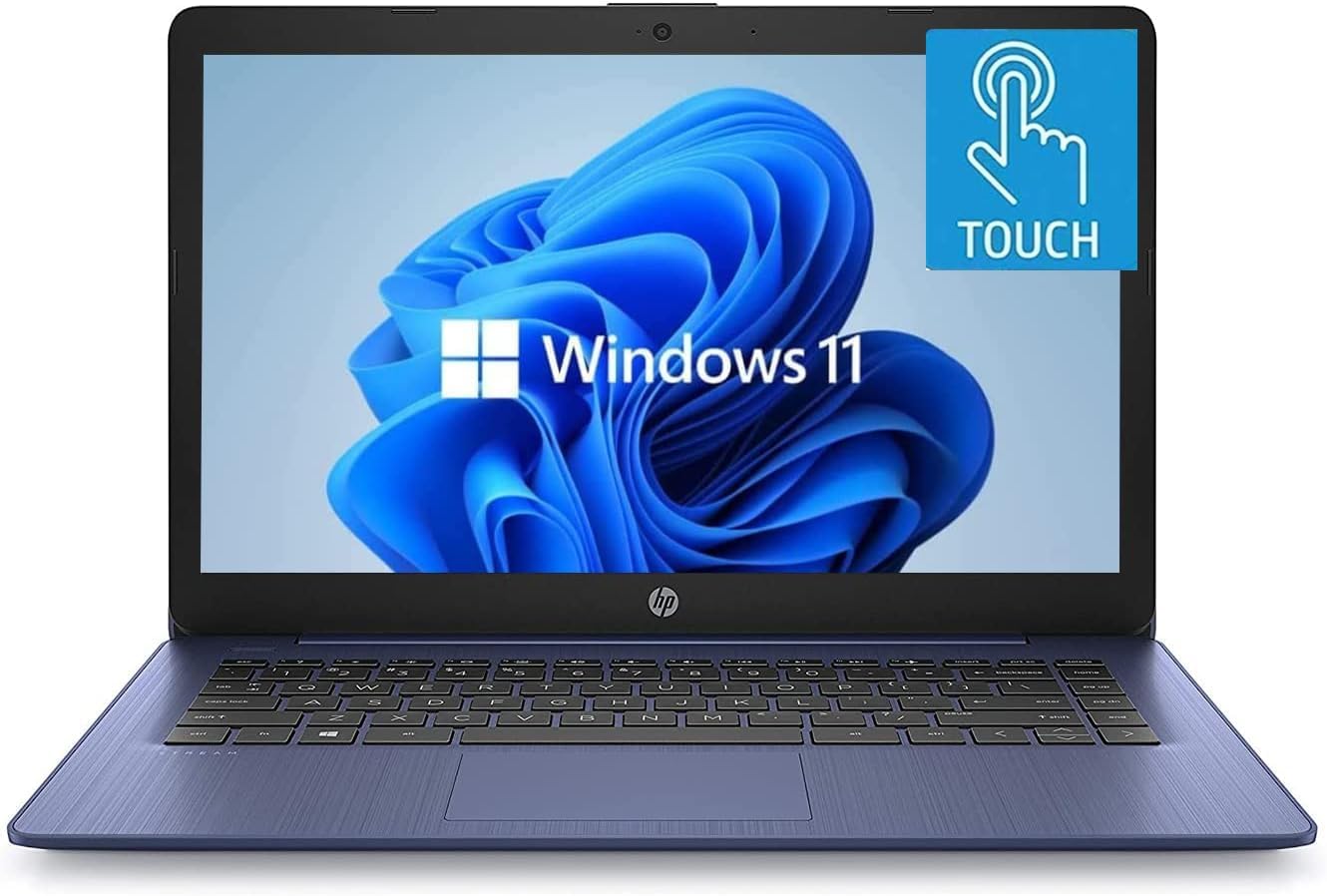 HP Newest 14" HD Touchscreen Laptop, Windows 11, Intel Celeron Quad-Core Processor Up to 2.60GHz, 4GB RAM, 64GB SSD, Webcam, Dale Blue (14-DQT