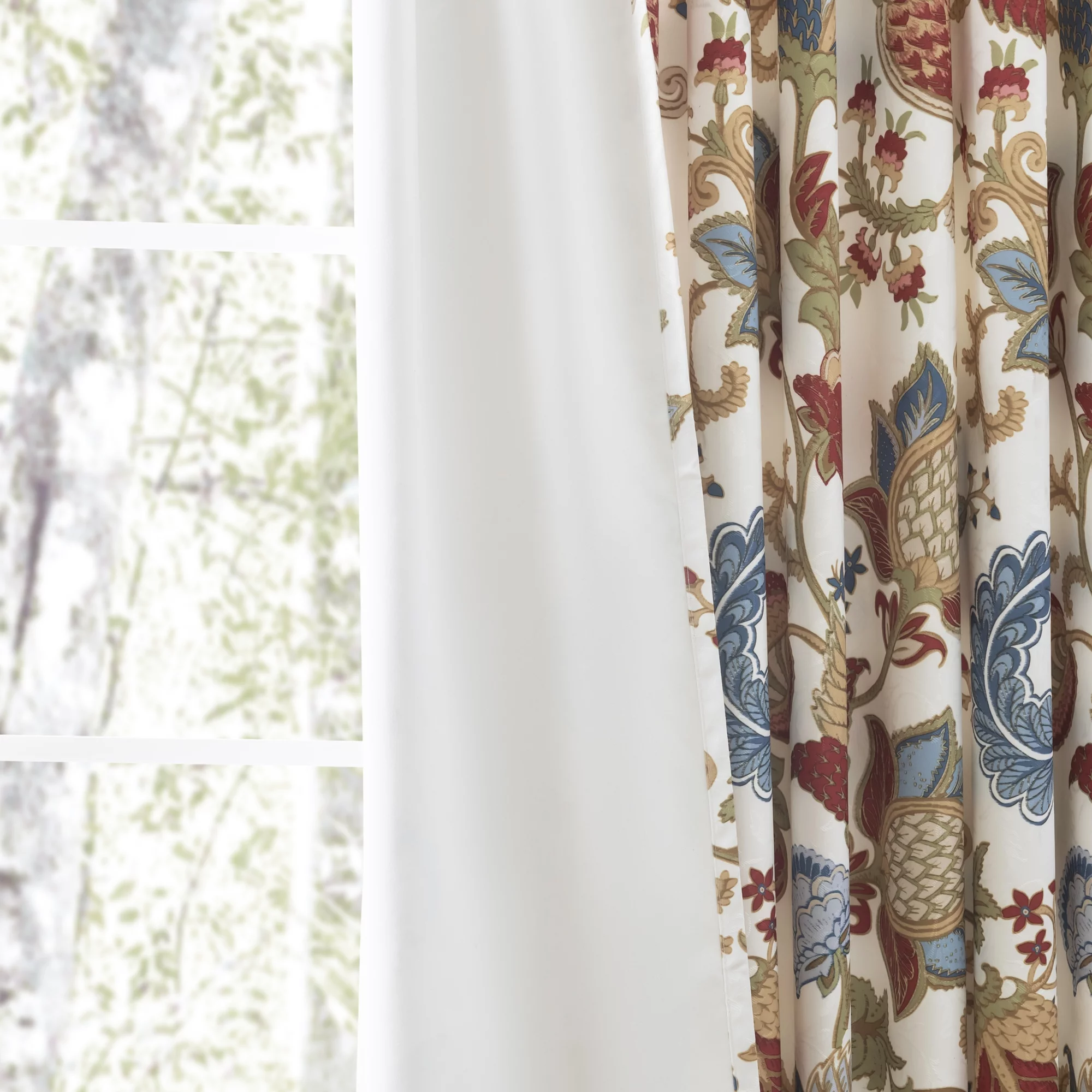 Ellis Cambridge Lined Jacquard Pinch Pleat Jacobean Floral Print Multicolor Drapery 2-Piece Curtain Panels, 144W x 84L