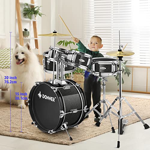 Kid Drum Sets-Donner 5-Piece for Beginners, 14 inch Full Size Complete Junior Drum Kit with Adjustable Throne, Cymbal, Hi-Hat, Pedal & Drumstick