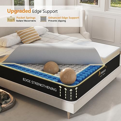Firm King Size Mattress, 12 Inch Hybrid King Bed Mattress with Gel Memory Foam and Pocket Springs, Comfort Bed in a Box