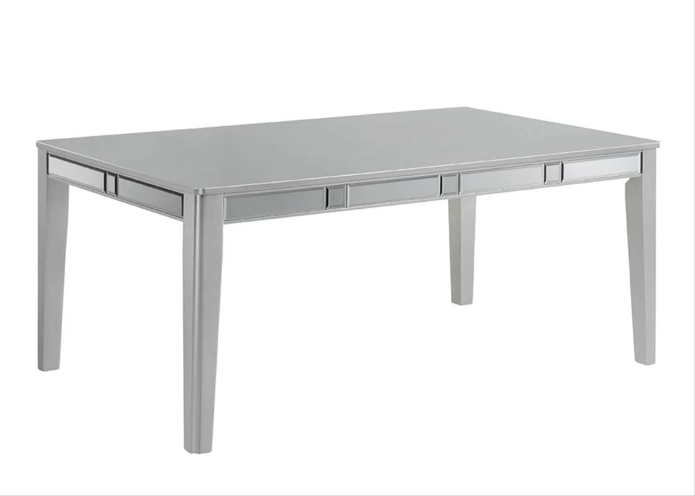 GTU Furniture Set for 6 Mirror Trim Rectangular Dining Table with Luxurious Button Chair in Grey/Silver