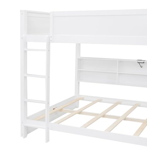 Ball & Cast Twin-Over-Twin Bunk Bed with Twin-Size Trundle and 3 Storage Stairs,Wood Bunkbed w/Full-Length Guardrails,Slat Support