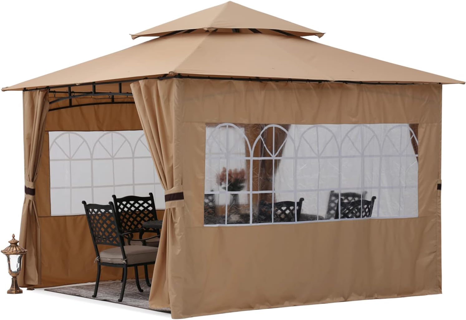 ABCCANOPY 10’x10’ Winter Gazebo with Sidewalls and Church Window for Patio,Lawn,Backyard and Garden(Khaki)