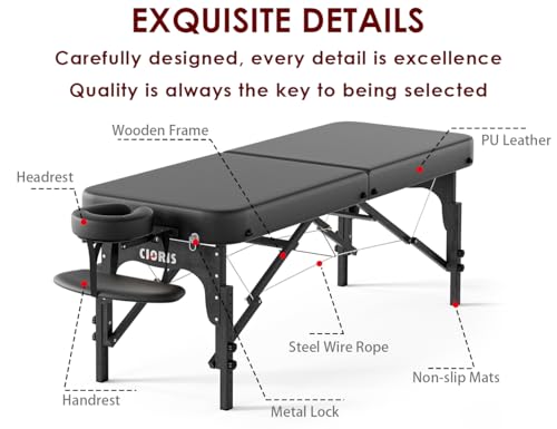 CLORIS 84" Professional Massage Table Portable 2 Folding Lightweight Facial Solon Spa Tattoo Bed Height Adjustable with Carrying Bag & Aluminium Leg