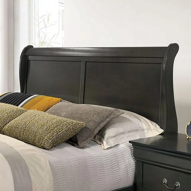 Transitional Gray Solid Wood CAL Bedroom Set 5pcs FOA CM7966GY Louis Philippe