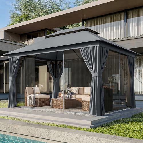 AOXUN Outdoor Gazebo for Patio 10x12, Metal Frame Canopy with Double Roofs