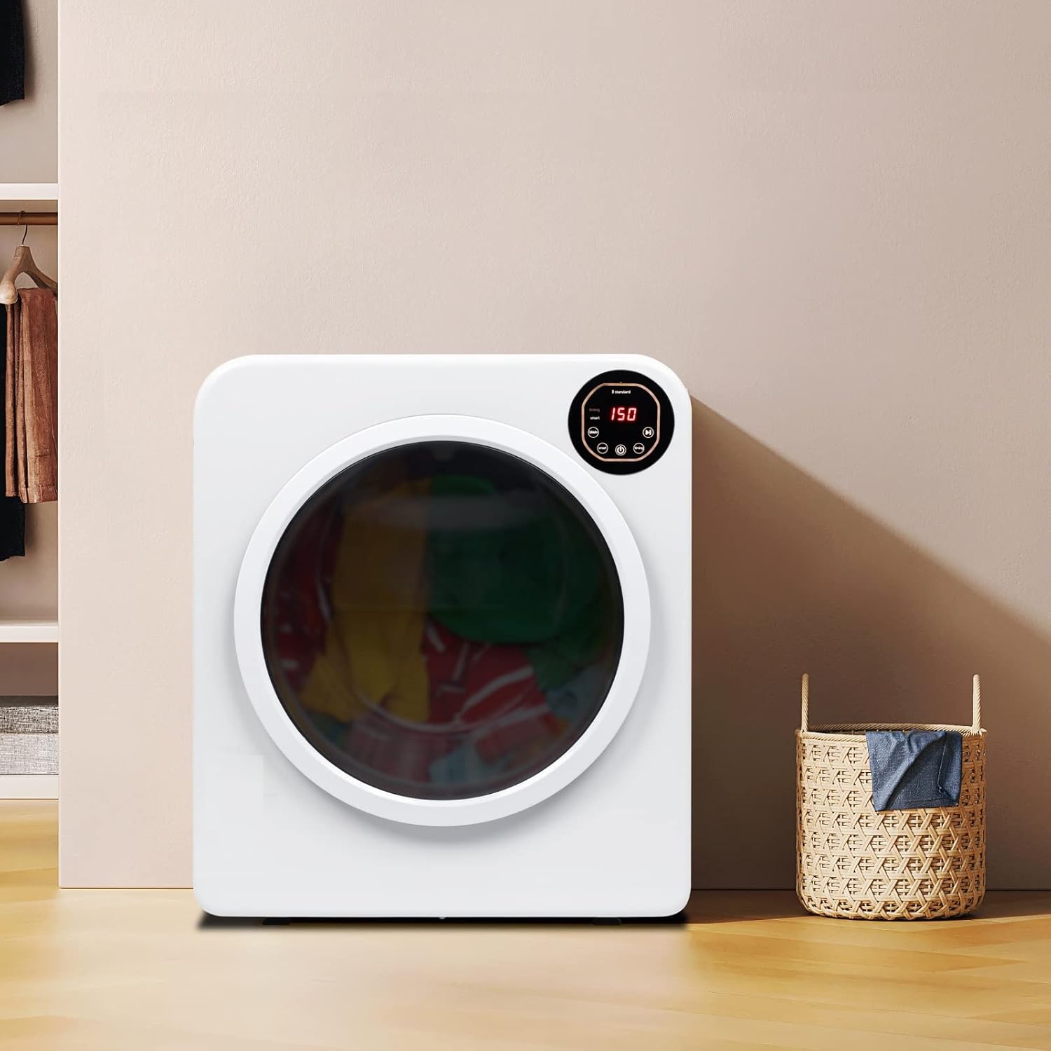 ROVSUN 13.2LBS Electric Compact Clothes Dryer, 3.22 Cu.Ft Portable Front Load Tumble Laundry Dryer w/Stainless Steel Tub, Easy Button Control
