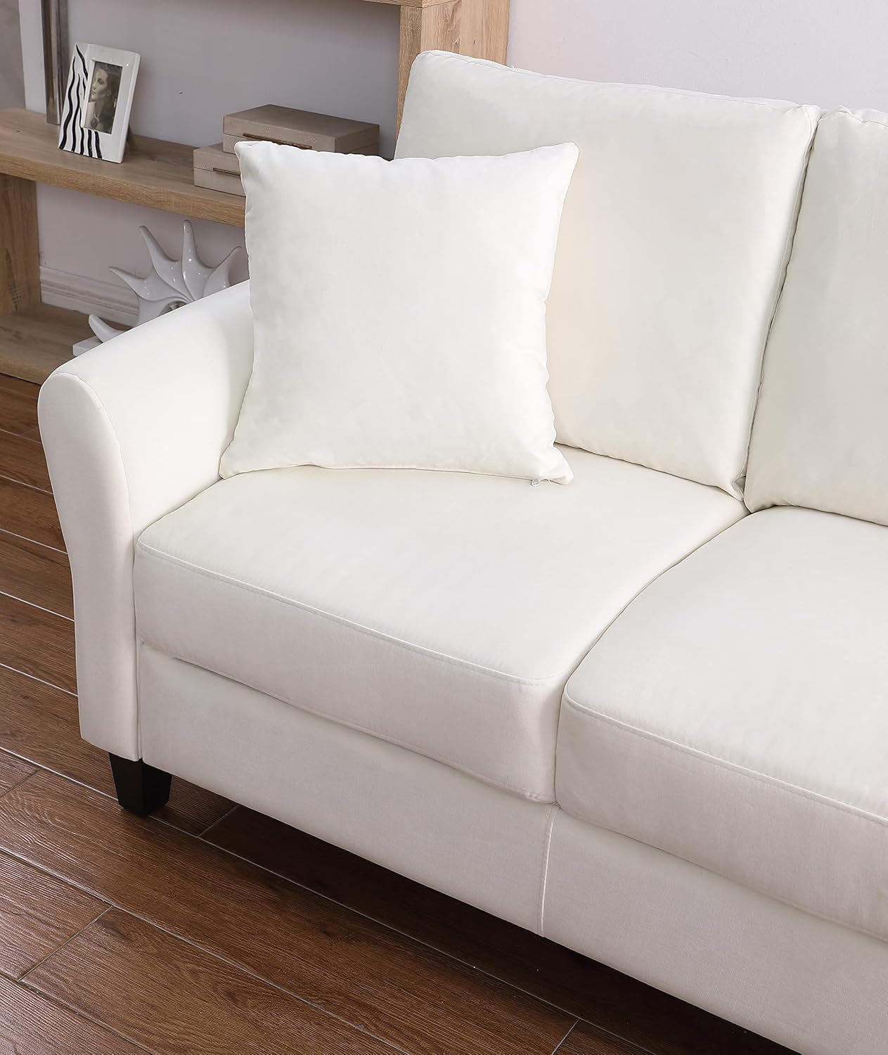 Modern Velvet Couch with 2 Pillow, 78 Inch Width Living Room Furniture, 3 Seater Sofa with Plastic Legs (White)