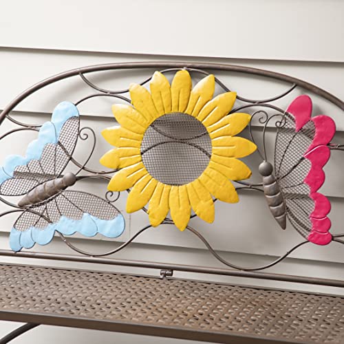 Evergreen Garden Sunflower Garden Bench Outdoors & Indoors | Cast Iron Metal Patio Bench | Outdoor Seating Furniture | Seats for Park, Porch, Deck