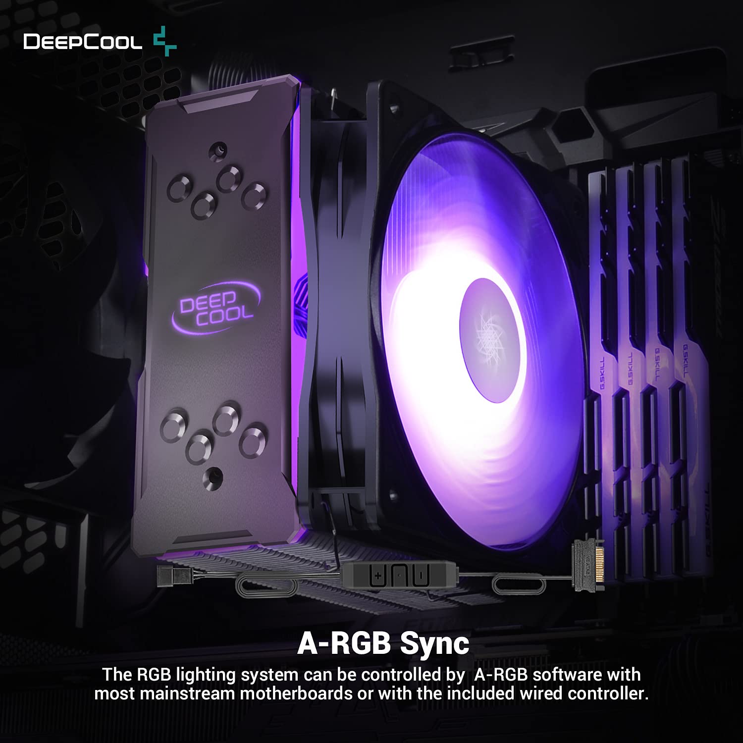 DEEPCOOL GAMMAXX GT A-RGB, CPU Air Cooler, SYNC A-RGB Fan and Black Top Cover, Cable or Motherboard Control Supported, 4 Heatpipes, 120mm A-RGB Fan