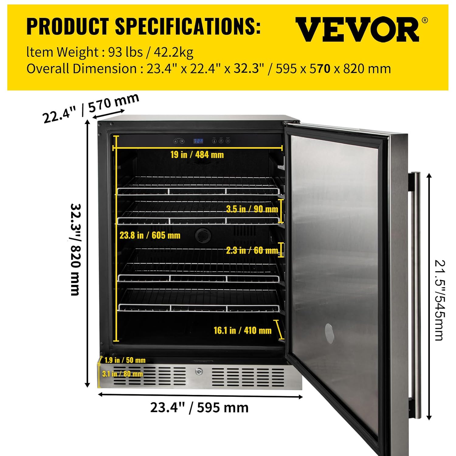 VEVOR 24'' Built-in Beverage Cooler, 5.3 cu.ft. Stainless Steel Beverage Refrigerator w/Embraco Compressor