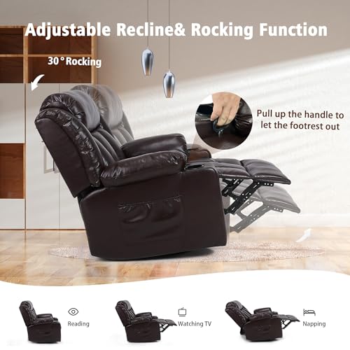 Rocker Swivel Recliner Chair for Adults, Overstuffed Large Manual Recliner Glider with Massage and Heat