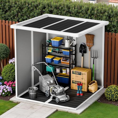 NicBex 6×5 Resin Outdoor Storage Shed with Floor & Window– All-Weather Lockable Small Tool Shed