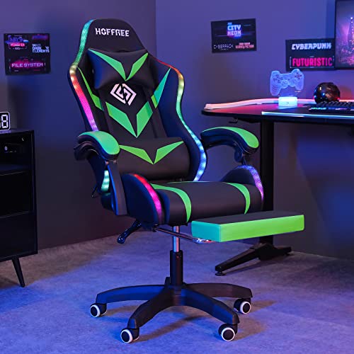 Gaming Chair with Bluetooth Speakers and RGB LED Lights Ergonomic Massage Computer Gaming Chair with Footrest Video Game Chair High Back with Lumbar