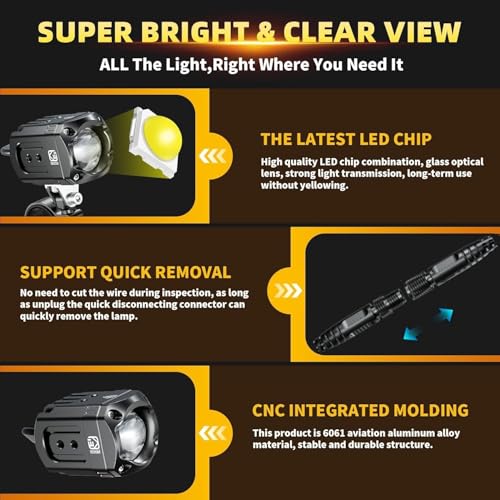 Kewig Motorcycle Auxiliary LED Light Kit Driving Spotlights White/Amber Fog Light with Mount Brackets Wire Harness Waterproof 60W Offroad Work Lights