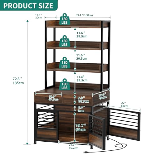 YITAHOME 39 Inch Dog Crate Furniture with Storage Shelves, Wooden Dog Crate for Large Dogs with Power Outlets