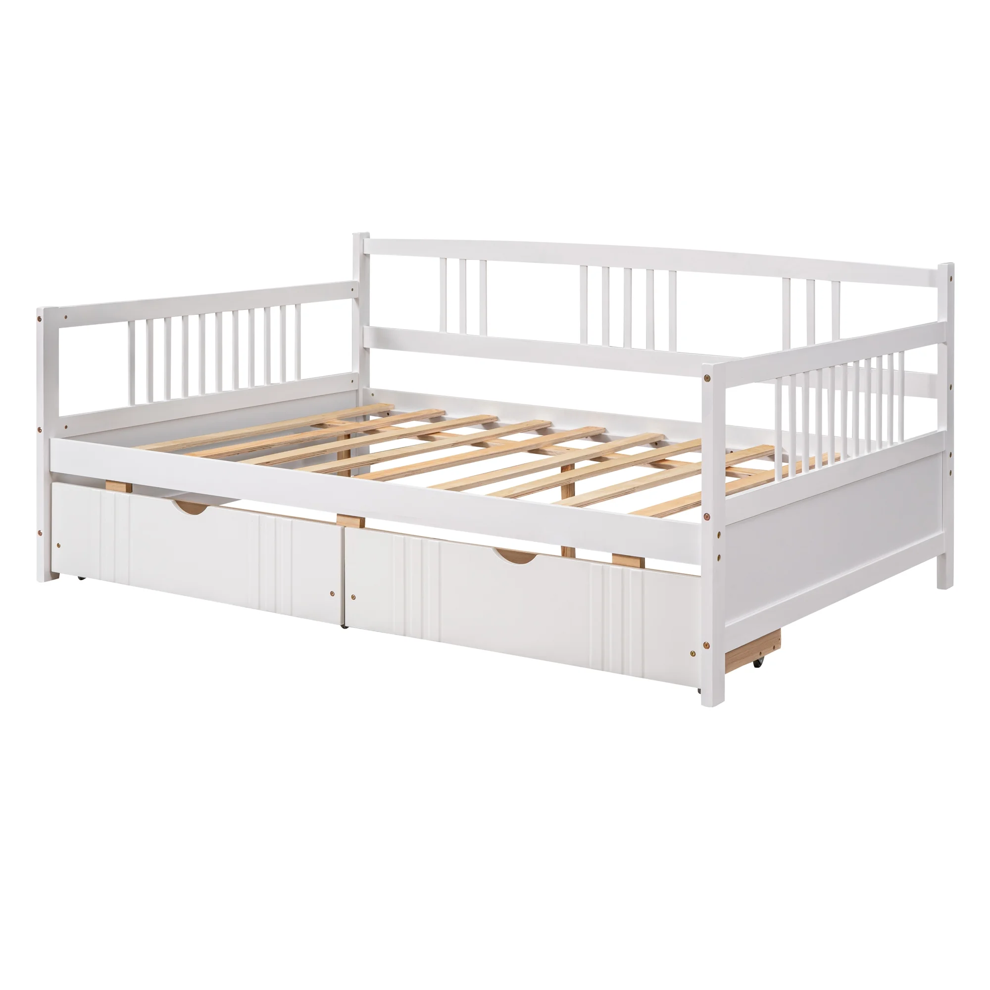 Gewnee Full Size Daybed with Two Storage Drawers,Wooden Sofa Bed for Kid's Bedroom,White