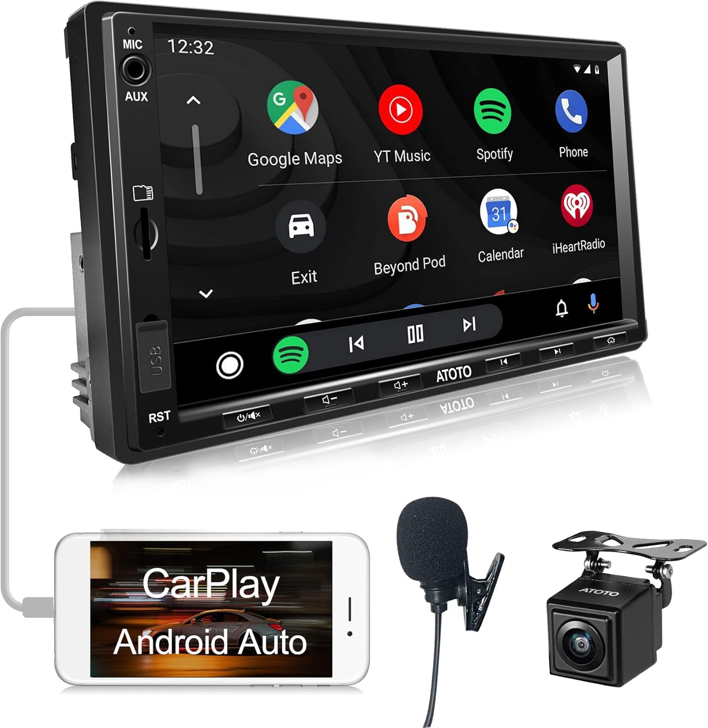 ATOTO F7 XE Wireless CarPlay & Wireless Android Auto Double-DIN Car Stereo, 7 Inch in-Dash Navigation, Mirrorlink, Phone Charge, Bluetooth