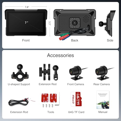 7 Inch Portable CarPlay for Motorcycle, Waterproof Touchscreen Wireless Car Play Android Auto Screen GPS Navigation for Motorbike