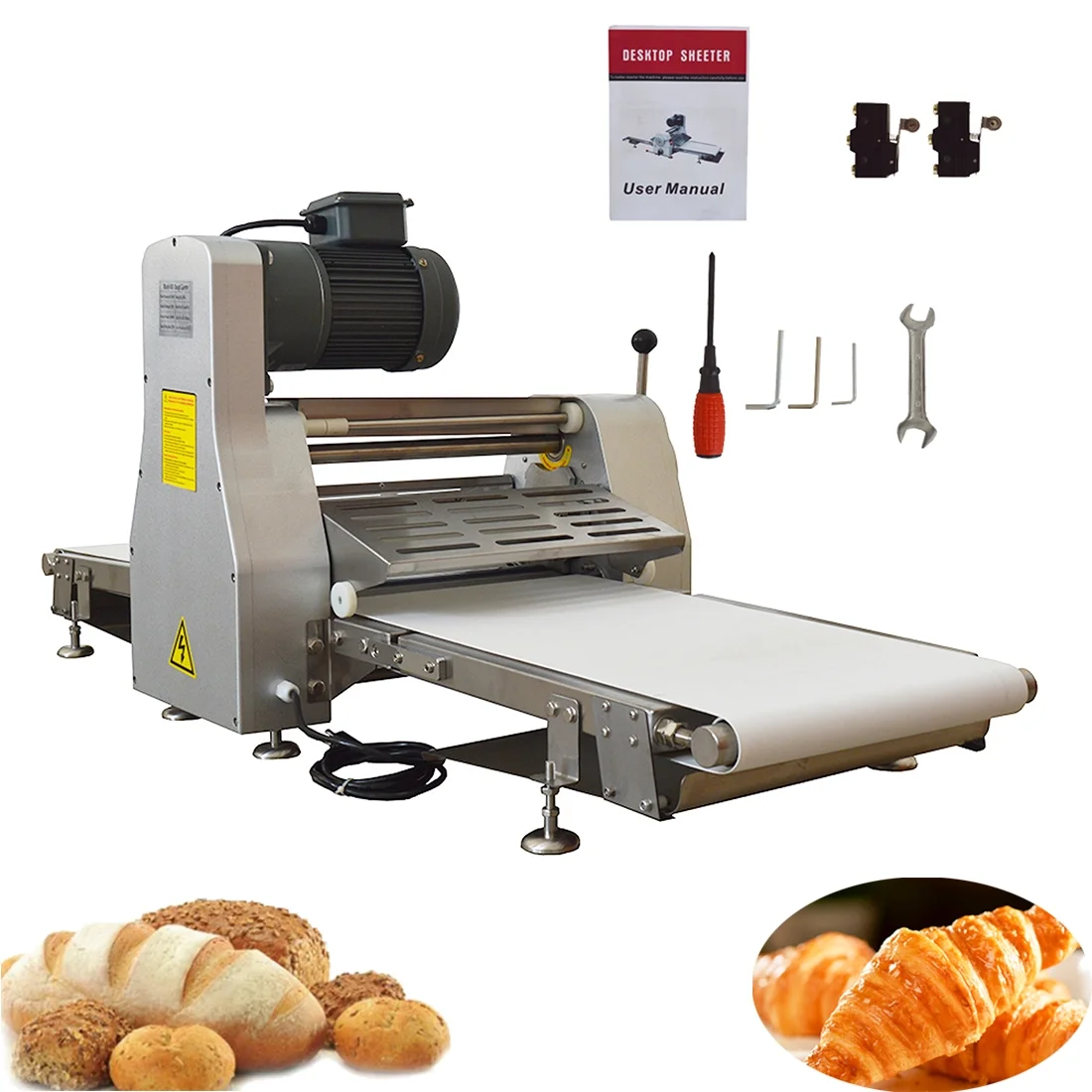 INTBUYING Commercial Dough Sheeter Electric Table Top Folding Pastry Machine 500mm