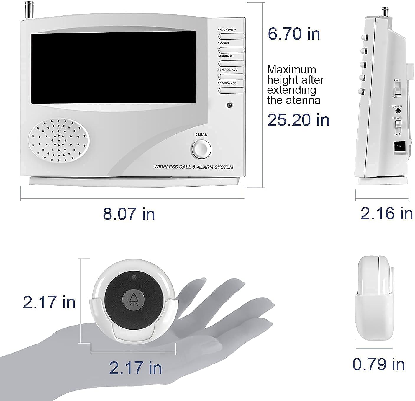 SYNLETT Wireless Calling System, Caregiver Pager for Nurses Station, 10 Waterproof Call Buttons with 1 Monitoring Unit for Emergency