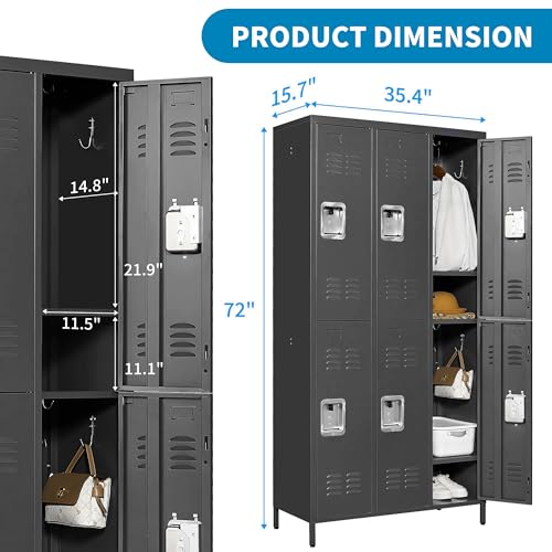 3 Doors Lockers for Employees, Steel Storage Lockers Lockable, Metal Locker Storage Cabinet for Home Office School Gym, Require Assembly (Grey)