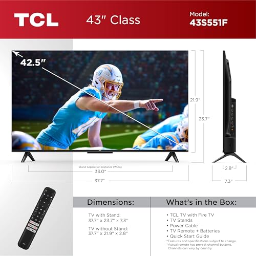 TCL 55-Inch Class S5 UHD 4K LED Smart TV with Fire TV (55S551F, 2024 Model), Dolby Vision, HDR PRO+, Dolby Atmos, Alexa Built-in with Voice Remote