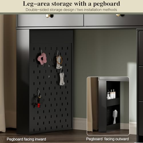Large Makeup Vanity Desk with Mirror and Lights, Vanity Desk with 8 Drawers & Storage Shelves, Vanity Table with Power Outlet