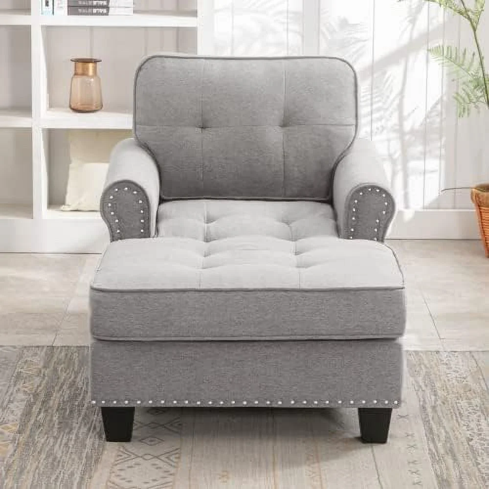 NLIBOOMLife Chaise Lounge Sofa Couch Linen Chaise Sofa Bed Bench with Tufted Back  Mid-Century Sleeper Sofa Chair Bed for Small