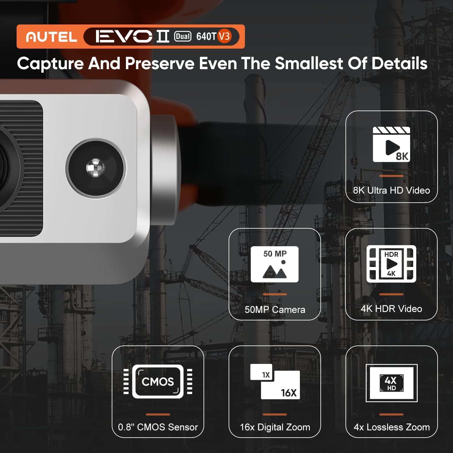Autel Robotics EVO II Dual 640T V3, 640x512 Thermal Imaging Drone, Remote ID Supported, 0.8'' CMOS&50MP 8K RYYB Sensor,10+ Temp Measurement