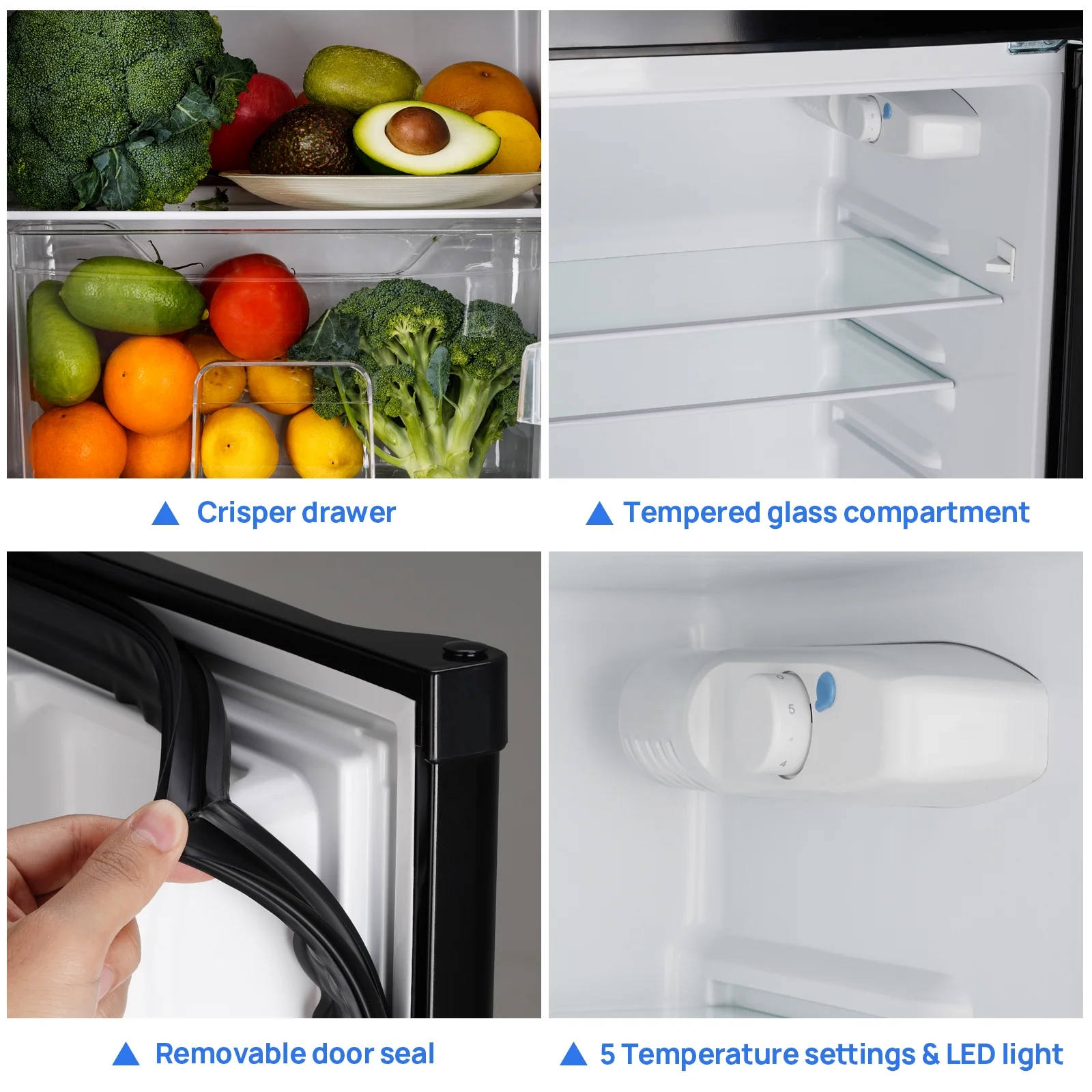 Upstreman 4.0 Cu.Ft Compact Refrigerator with Freezer, Large Capacity Double Door Mini Fridge-Black