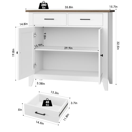 HORSTORS Kitchen Storage Cabinet, Modern Farmhouse Buffet Cabinet with Storage, Coffee Bar with 2 Drawers and 2 Doors