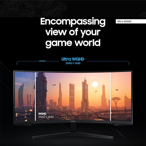 Samsung 34' Odyssey G5 Ultra-Wide Gaming Monitor with 1000R Curved Screen, 165Hz, 1ms, FreeSync Premium, Large Display, Eye Comfort, Multiple Ports