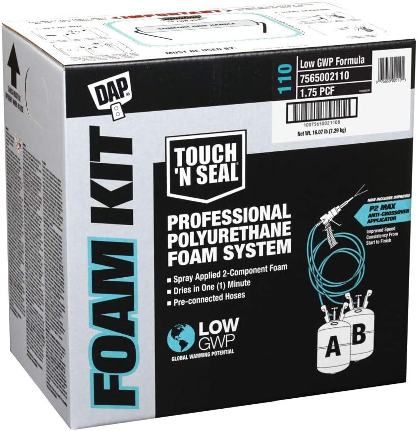 DAP 7565002110 Touch 'n Seal 110 Low GWP 1.75 PCF FR ICC Closed Cell Spray Foam Insulation Kit with Pre-Connected Hoses