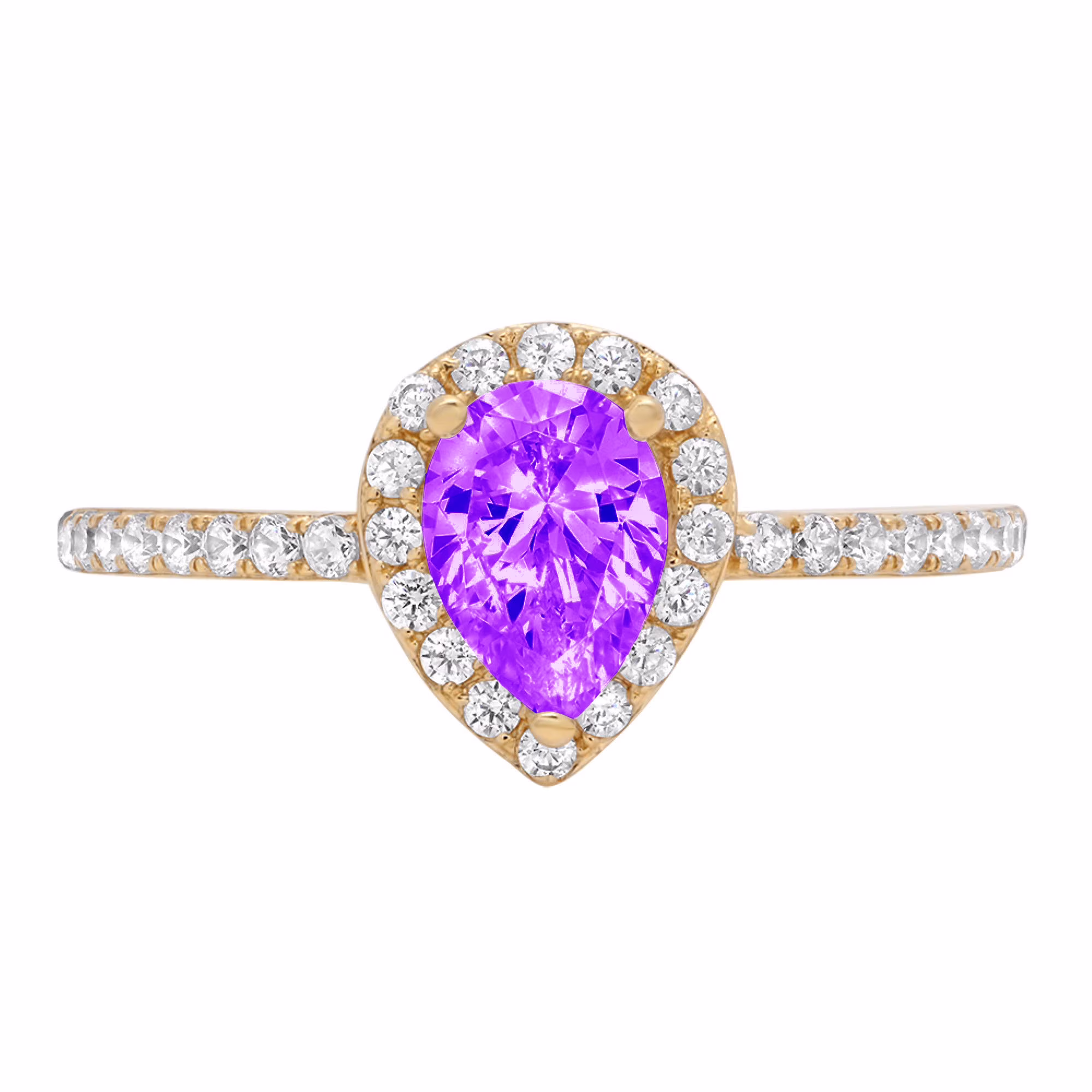 0.8ct Pear Cut Purple Natural Amethyst 18k Yellow Gold Engraving Statement Bridal Anniversary Engagement Wedding Halo Ring Size 3.5