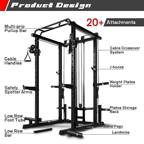 RitFit Multi-Function Squat Rack Power Cage PPC03 with Cable Crossover System, 1000LBS Capacity Power Rack and Packages with Optional Weight Bench