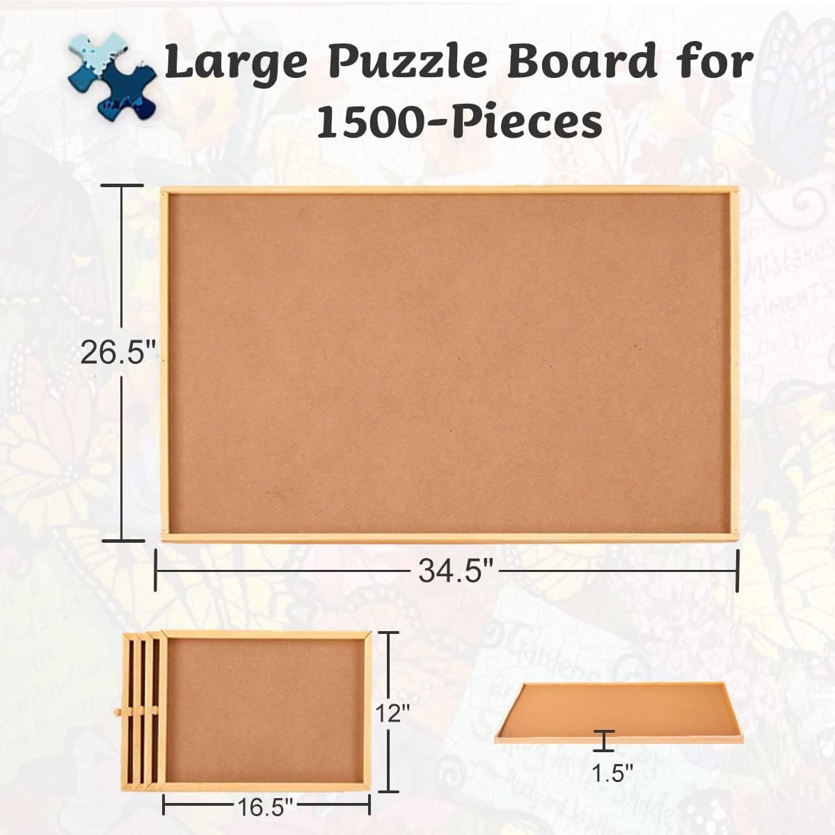 1500 Piece Puzzle Board, 34" x 26", Puzzle Board, Puzzle Table, Puzzle Tables for Adults, Puzzle Boards with 4 Storage & Sorting Drawers