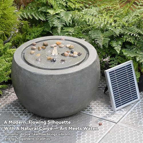 Garden Water Fountain Outdoor Large Round Bubbler Water Feature Indoor with Lights & Pump and Pebbles Concrete Effect for Patio Pool Pond Yard Home
