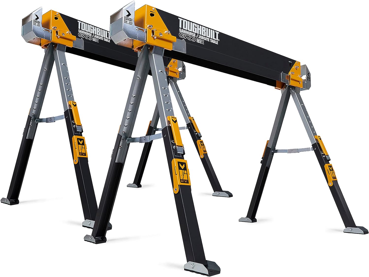 ToughBuilt - Folding Sawhorse - Sturdy, Durable, Lightweight, Heavy-Duty, 100% High Grade Steel - Adjustable up to 4x4 Size Support Arms
