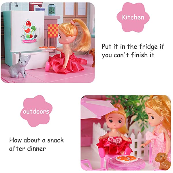 Dollhouse with Dollhouse Furniture and Dolls Dream Doll House for Little Girls 5 Year Olds 1:12 Scale for Kids Pretend Play Doll House Toy Playset
