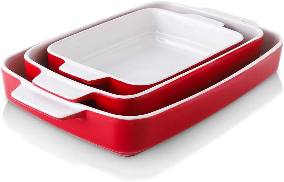 KOOV Bakeware Sets, Ceramic Baking Dish Set, Casserole Dish Set for Cooking, Cake Dinner, Kitchen, Rectangular Lasagna Pan 9 x 13 Inches