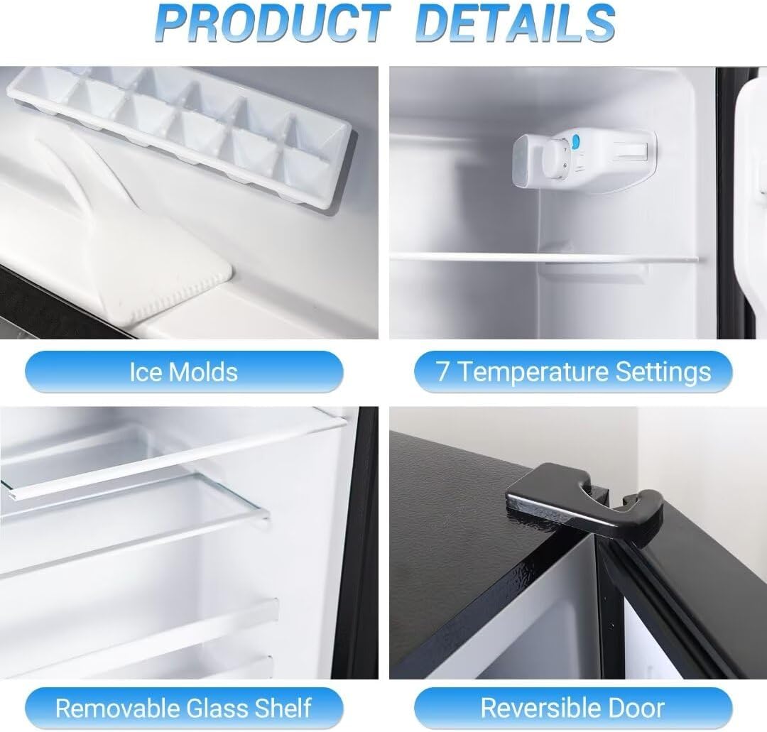 Compact Refridgerator with Freezer, 3.5 Cu.Ft Small Refrigerator with 7 Level Adjustable Thermostat Control for Kitchen, Dorm, Apartment, Office