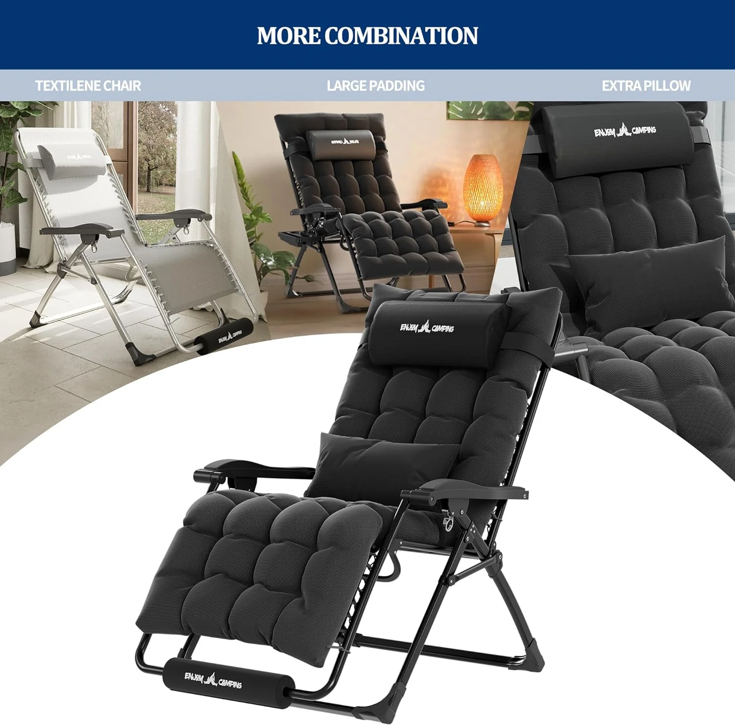 UDPATIO Oversized Zero Gravity Chair 29In XL Patio Reclining Chair with Cushion, Outdoor Folding Adjustable Recliner with Cup Holder