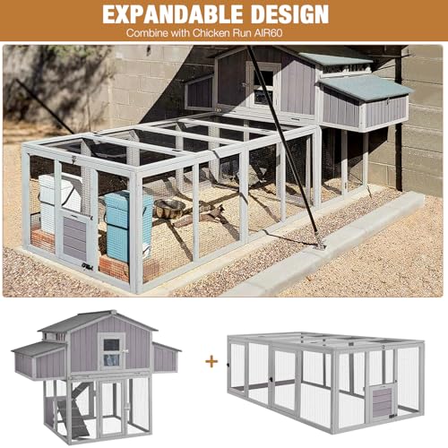 Chicken Coop Large Wooden Chicken Tractor for 6&ndash;8 Chickens, Outdoor Hen House with Metal Run Poultry Cage-Upgraded All Metal Frame