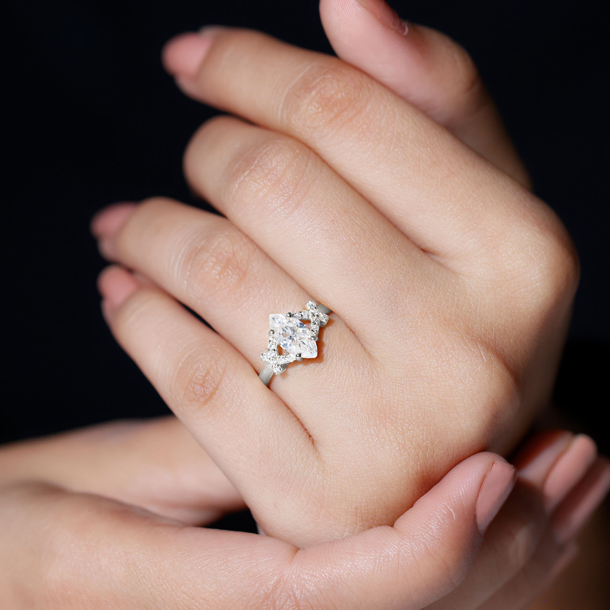 Marquise Cut Solitaire Moissanite Gold Engagement Ring for Women (5X10 mm), 925 Sterling Silver, US 4.00
