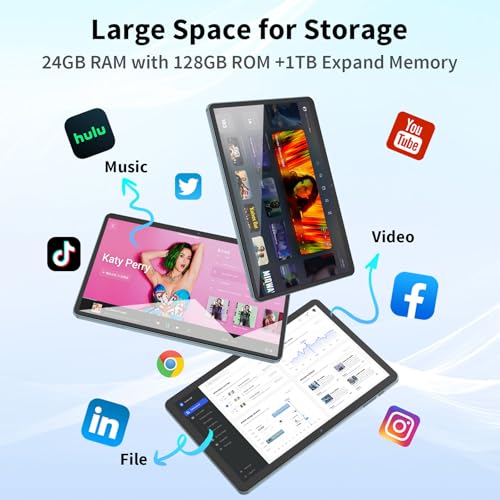Android 15 Tablet with Keyboard, 26GB+256GB(2TB Expand), 10.1 Inch Tablet 8000 mAh Battery, BT 5.0, 5G WiFi, Widevine L1, Dual Camera