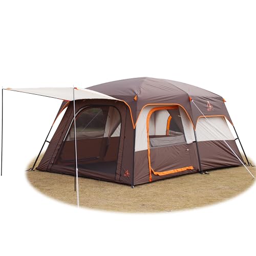 KTT Extra Large Tent 10-12-14 Person(Style-B),Family Cabin Tents,2 Rooms,3 Doors and 3 Windows with Mesh,Straight Wall,Waterproof,Double Layer