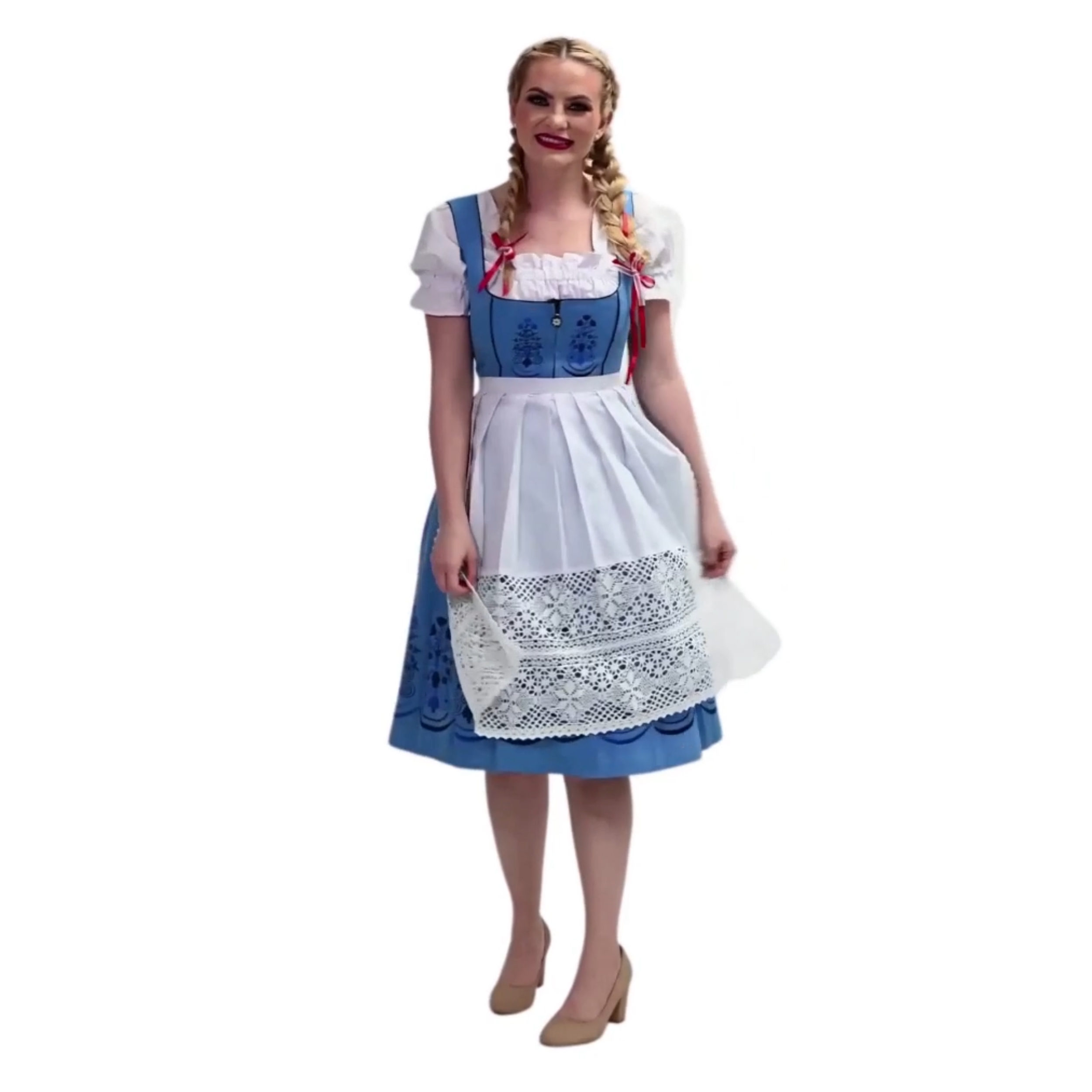 Dirndl Trachten Haus 3 Piece Long German Oktoberfest Dirndl Cotton Dress for Womens and Girls - Sky Blue