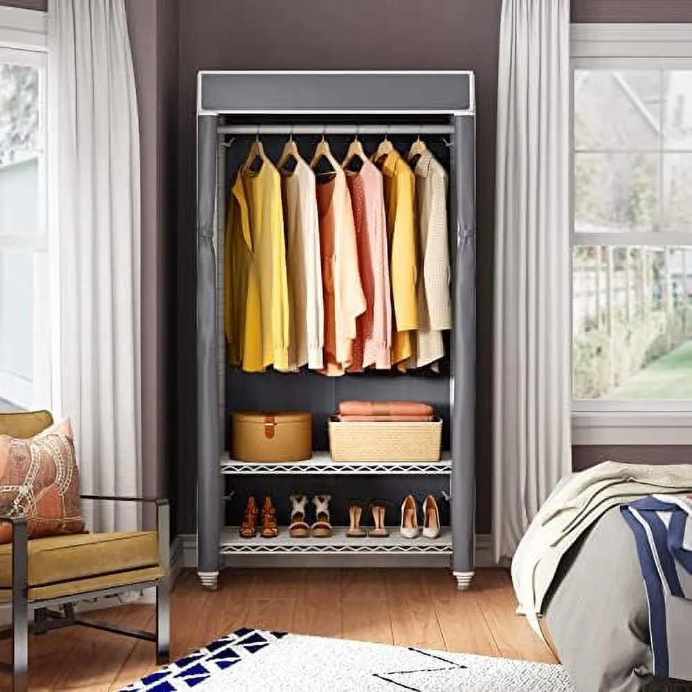 HOOMHIBIU V1S 3 Tiers Garment Racks with Cover Clothing Rack for Hanging Clothes Free Standing Wardrobe Closet for Small Spaces Heavy Duty Clothes